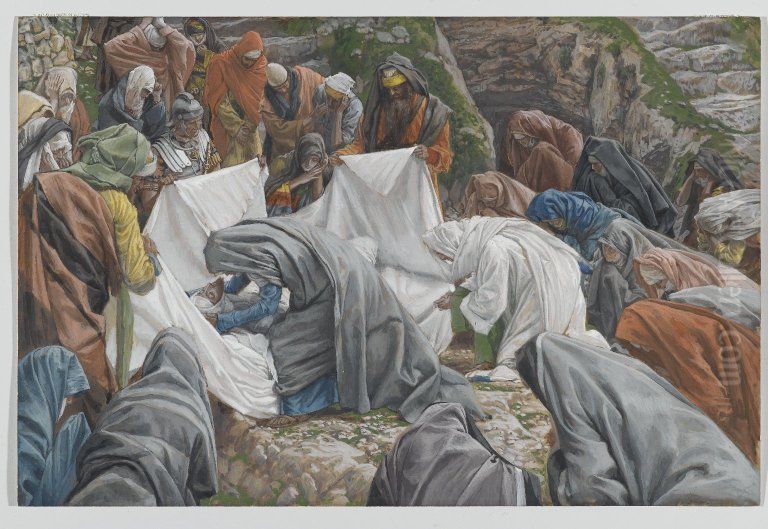 The Holy Virgin Kisses the Face of Jesus Before He is Enshrouded on the Anointing Stone Oil Painting by James Jacques Joseph Tissot