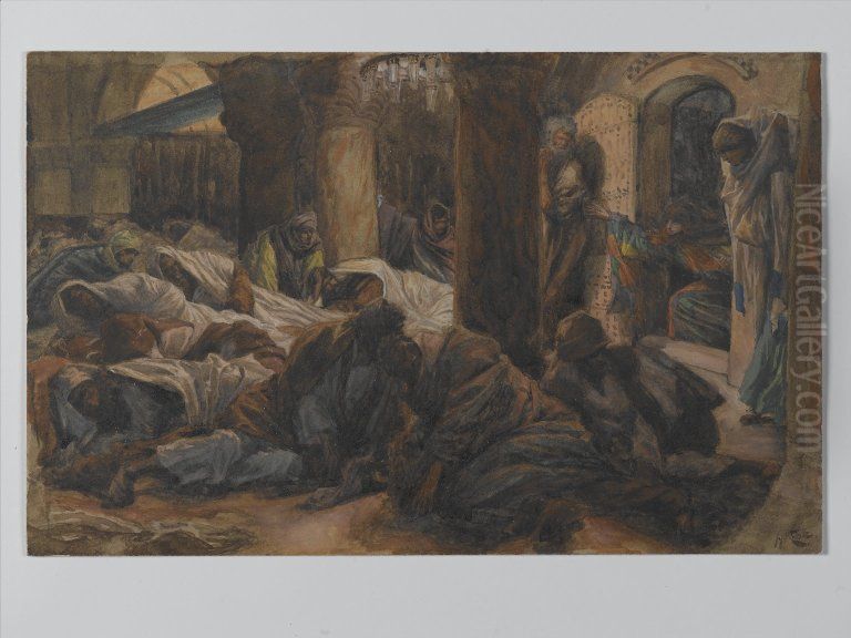 Madeleine court au cenacle et avertit les apotres que le corps de Jesus n'est plus dans le tombeau Oil Painting by James Jacques Joseph Tissot