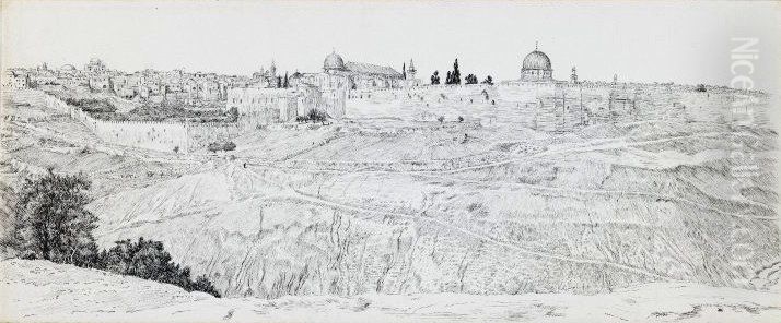 Sud de Jerusalem, Sion a guache, la mosquee d'El Aksa et la mosquee d'Omar Oil Painting by James Jacques Joseph Tissot