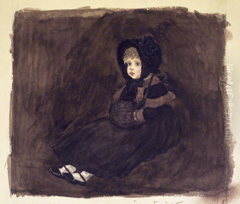 A Little Girl in a Muff Oil Painting by Kate Greenaway