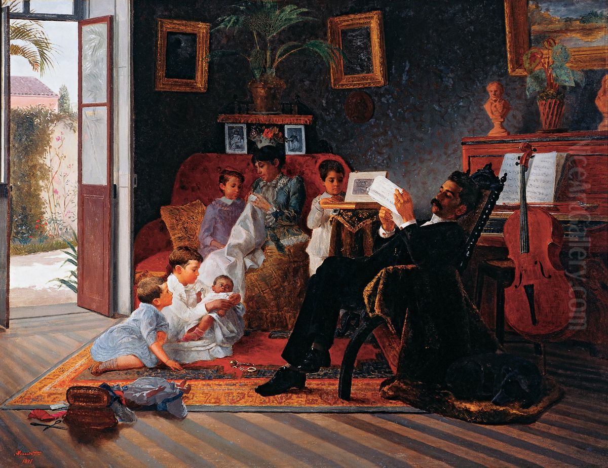 Scene of Adolfo Pinto's Family Oil Painting by Jose Ferraz De Almeida Junior