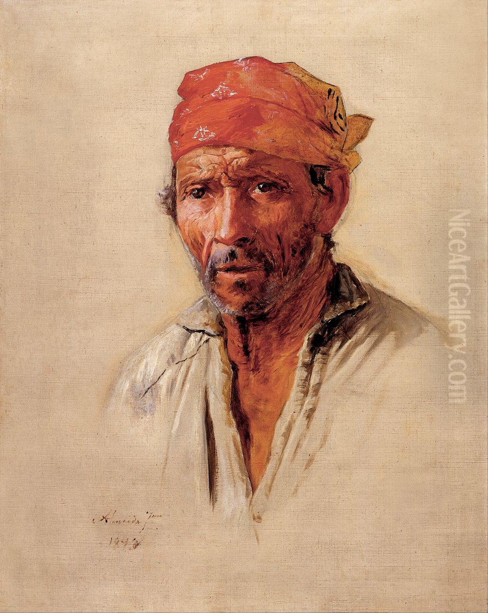 Study of Caipira's Head Oil Painting by Jose Ferraz De Almeida Junior