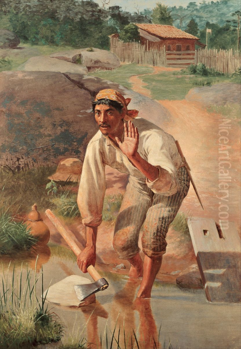 Interrupted Whetting Oil Painting by Jose Ferraz De Almeida Junior