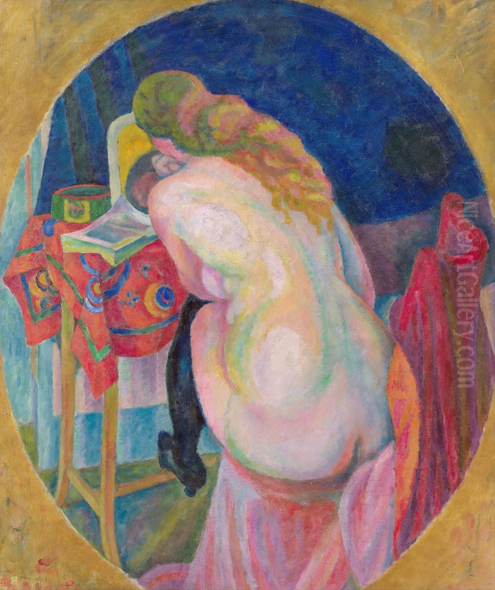 Nude woman reading Oil Painting by Robert Delaunay