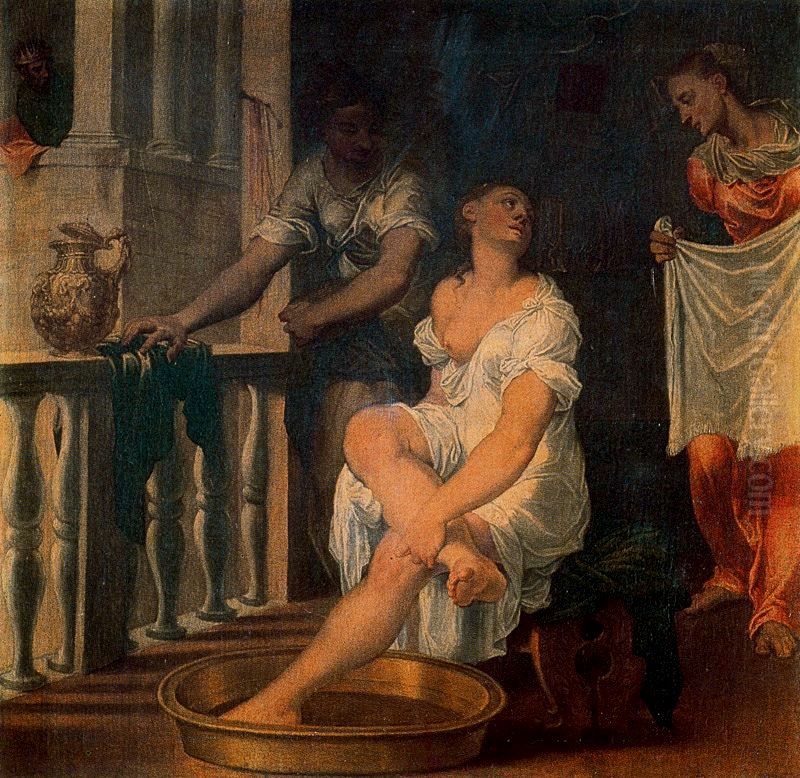 Bathsheba at her bath Oil Painting by Domenico Riccio