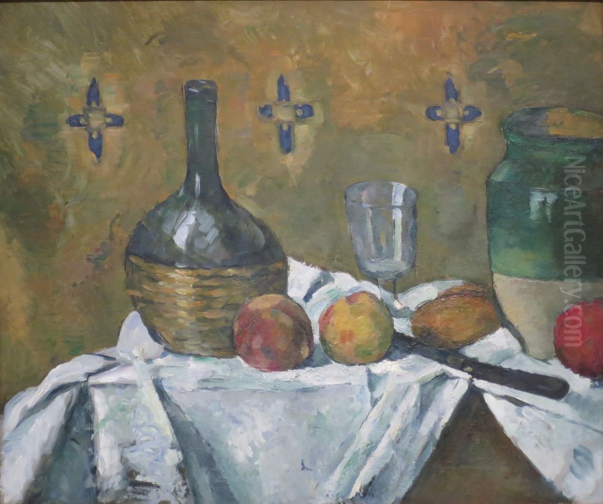 Flask, Glass, and Jug Oil Painting by Paul Cezanne