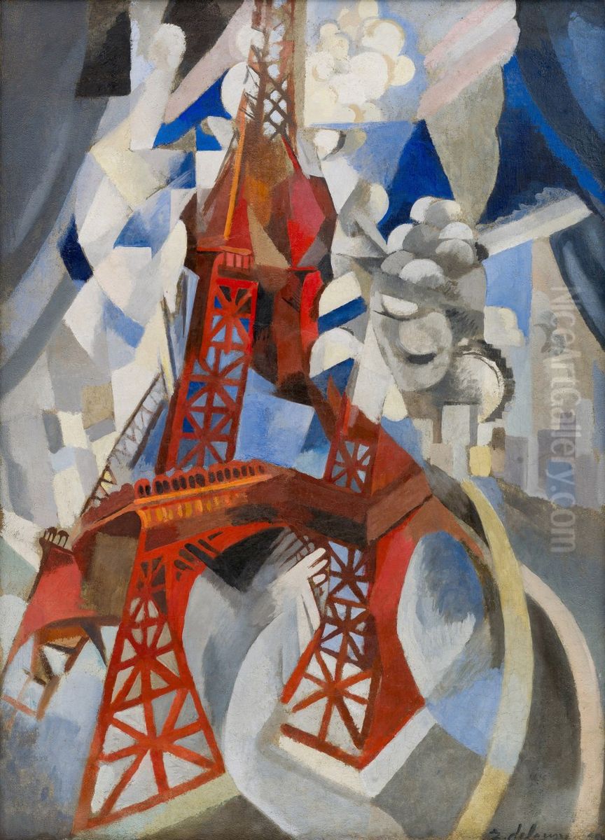 Red Eiffel Tower Oil Painting by Robert Delaunay