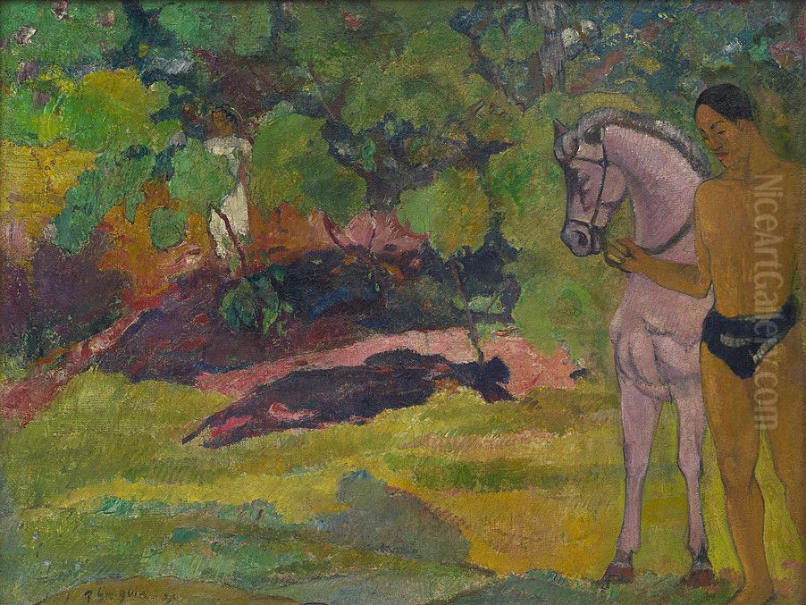 Dans la vanillere, homme et cheval Oil Painting by Paul Gauguin