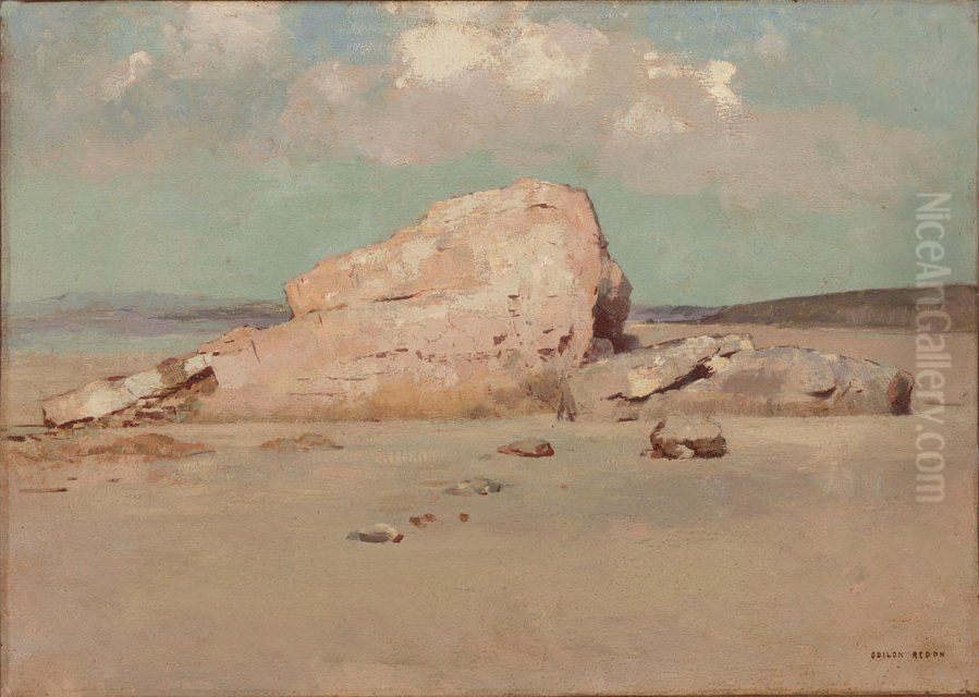 Rocks on the Beach Oil Painting by Odilon Redon
