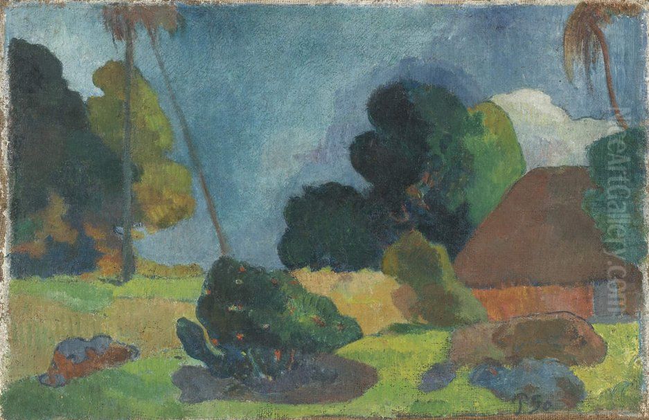 La Hutte sous les palmiers Oil Painting by Paul Gauguin