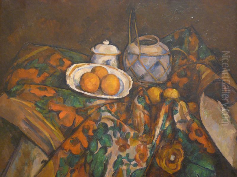 Still Life with Ginger Jar Sugar Bowl and Oranges Oil Painting by Paul Cezanne