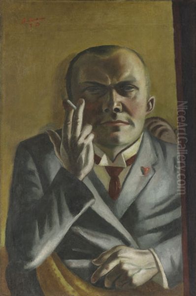 Self-Portrait with a Cigarette Oil Painting by Max Beckmann