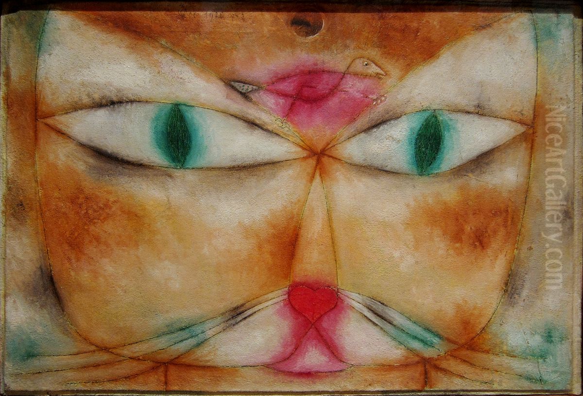 Cat and Bird Oil Painting by Paul Klee