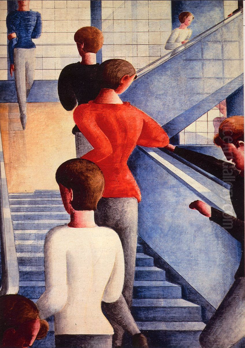 Bauhaus Stairway Oil Painting by Oskar Schlemmer