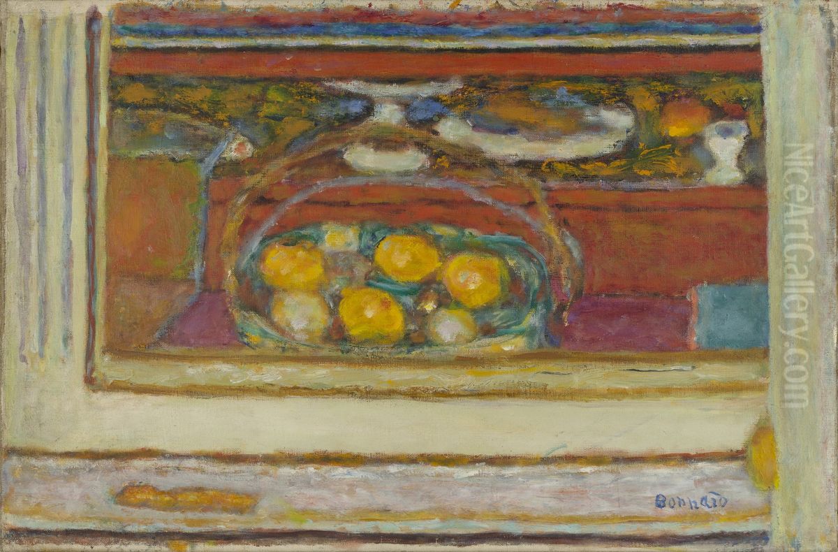 Basket of Fruit Reflected in a Mirror Oil Painting by Pierre Bonnard