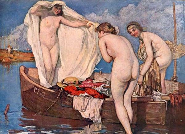 Surprized Bathers Oil Painting by Fernand Allard L'Olivier
