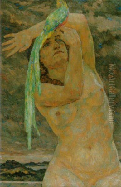 weiblicher Akt mit Papagei Oil Painting by Hans Unger