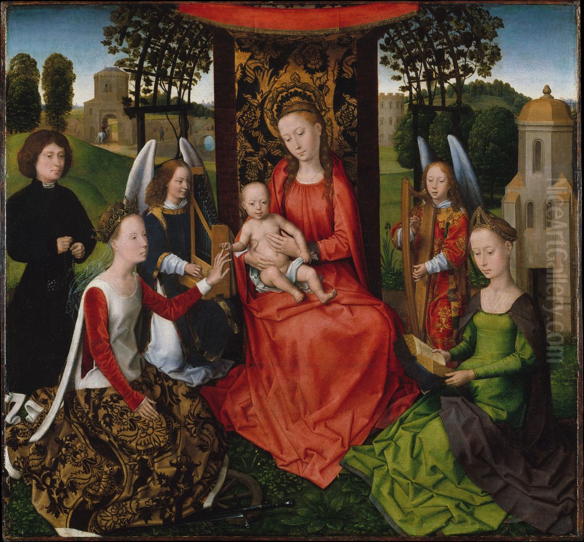 Virgin and Child with Saints Catherine of Alexandria and Barbara Oil Painting by (manner of) Memling, Hans