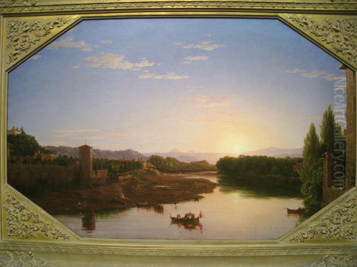 View on the Arno, near Florence Oil Painting by Thomas Cole