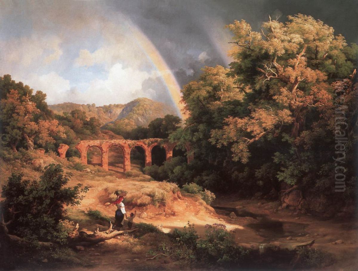 Italian Landscape with Viaduct and Rainbow Oil Painting by Karoly Marko