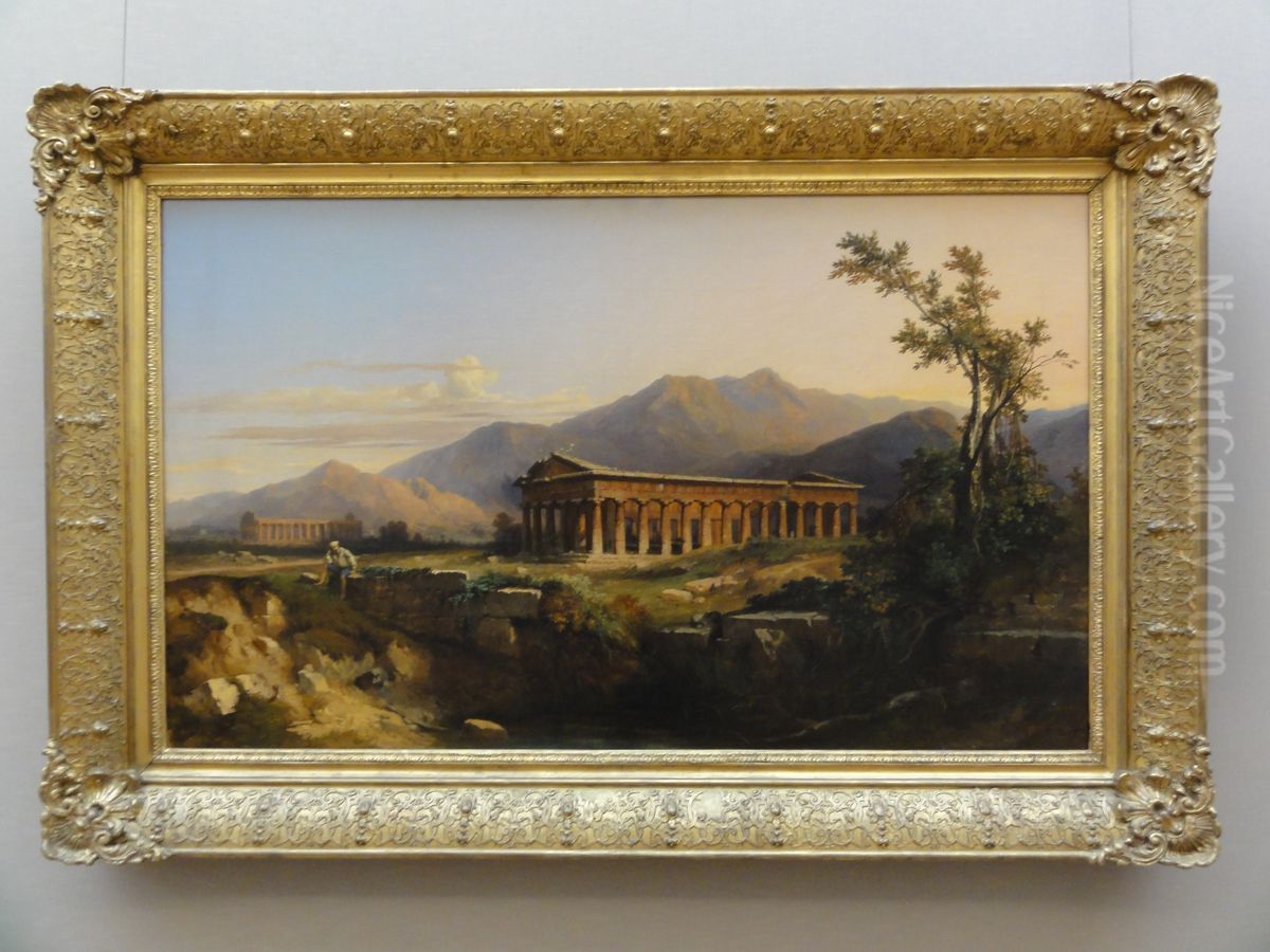 Poseidon Temple in Paestum Oil Painting by Jules Louis Phillipe Coignet