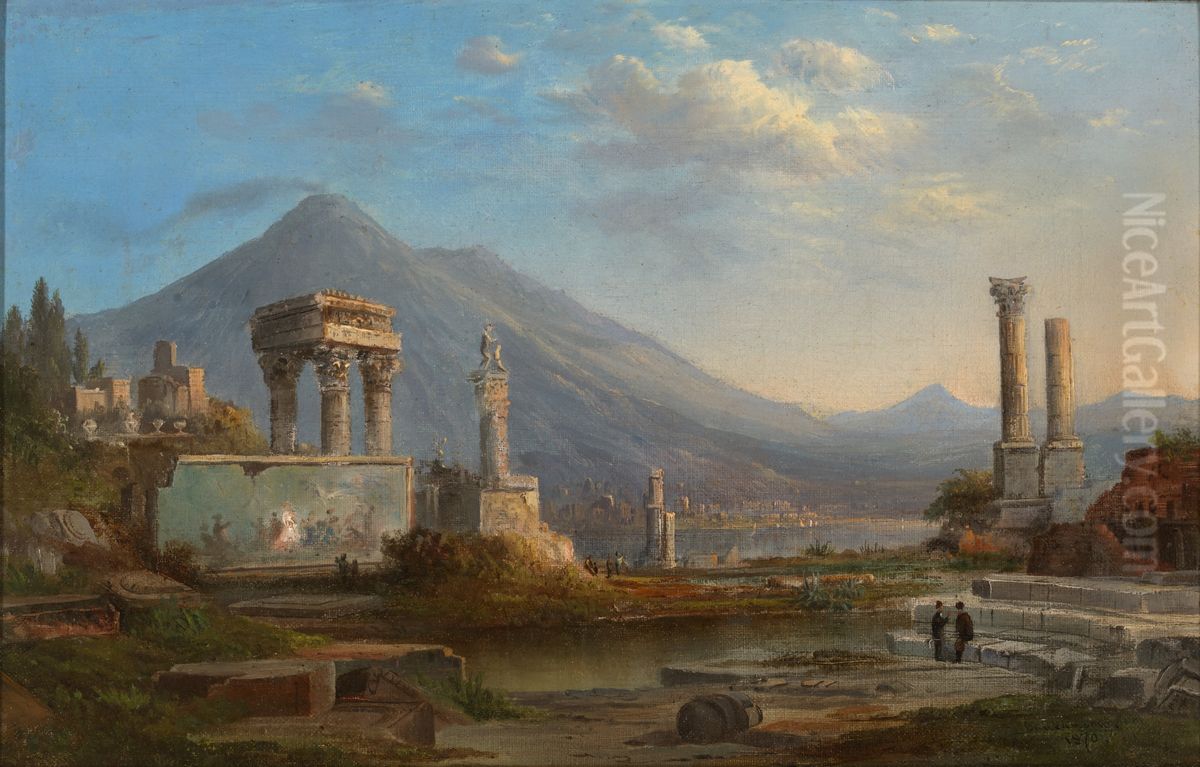 Vesuvius and Pompeii Oil Painting by Robert Seldon Duncanson