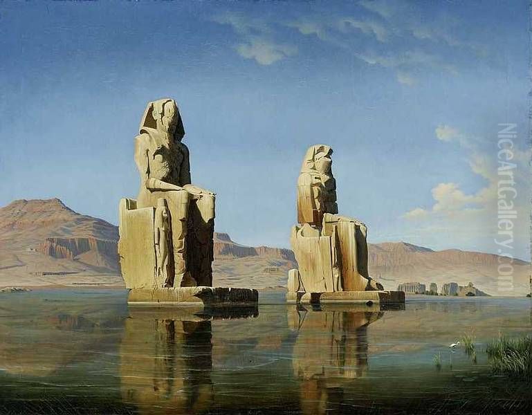 Colossi of Memnon in Egypt Oil Painting by Hubert Sattler