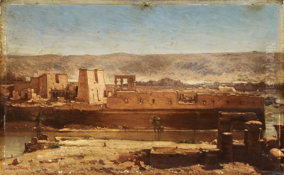 Landschaft am Nil. Oil Painting by Louis-Felix-Achille Dien