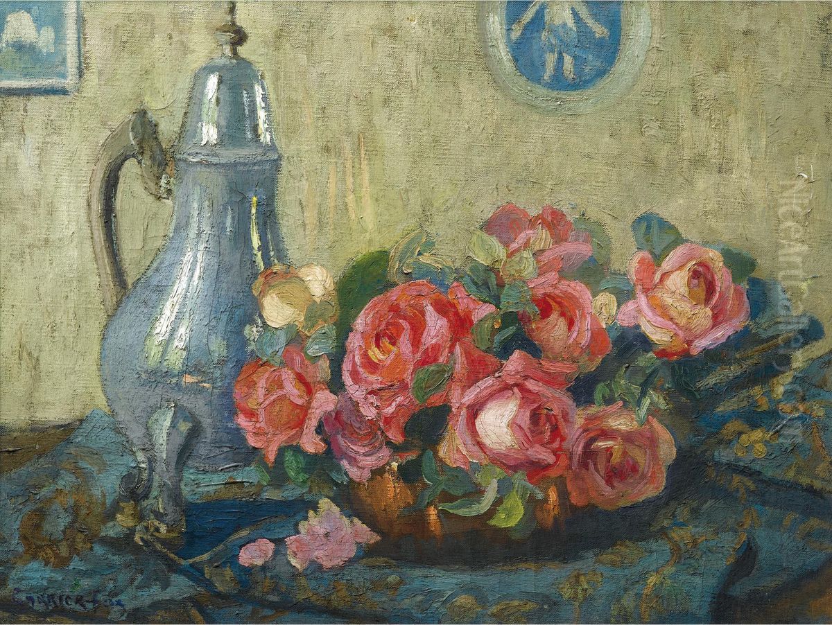 Nature Morte Aux Roses Oil Painting by Ethel Carrick-Fox
