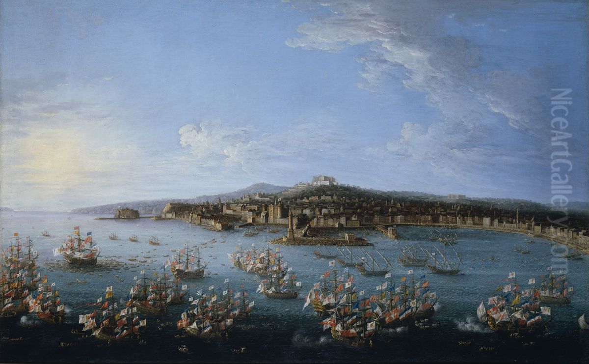 Carlos III leaving the Port of Naples, as Seen from the Sea Oil Painting by Antonio Joli