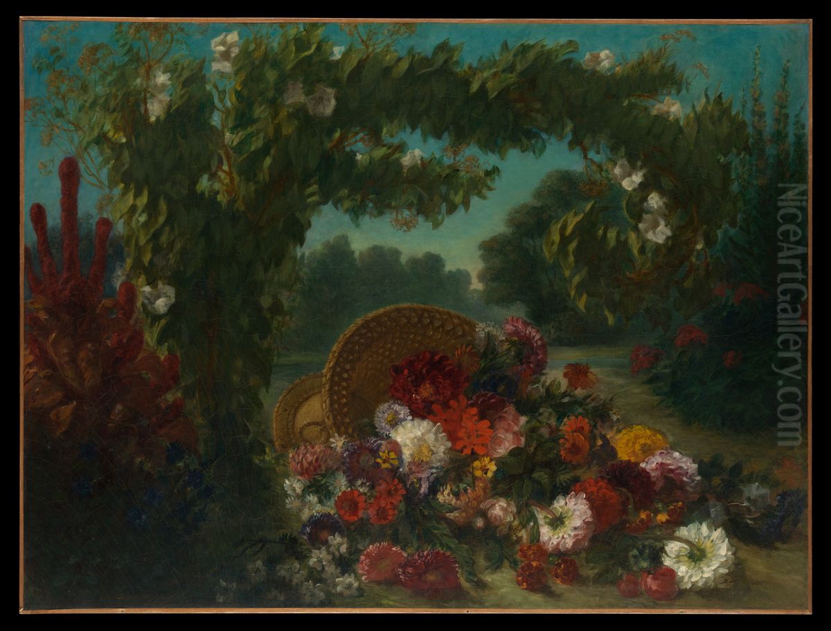 Basket of Flowers Oil Painting by Eugene Delacroix