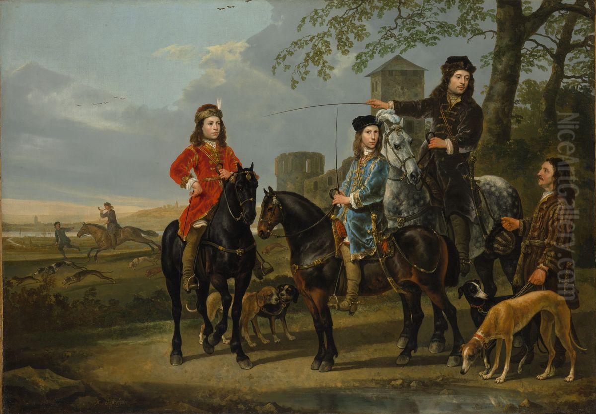 Equestrian Portrait of Cornelis (1639-1680) and Michiel Pompe van Meerdervoort (1638-1653) with Their Tutor and Coachman (