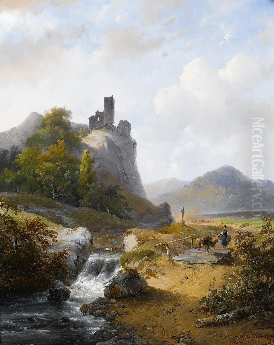 German Landscape with Ruin Oil Painting by Andreas Schelfhout