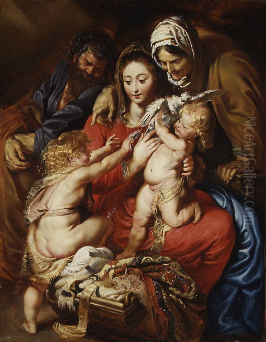 The Holy Family with Saint Elizabeth, Saint John, and a Dove Oil Painting by (studio of) Rubens, Peter Paul