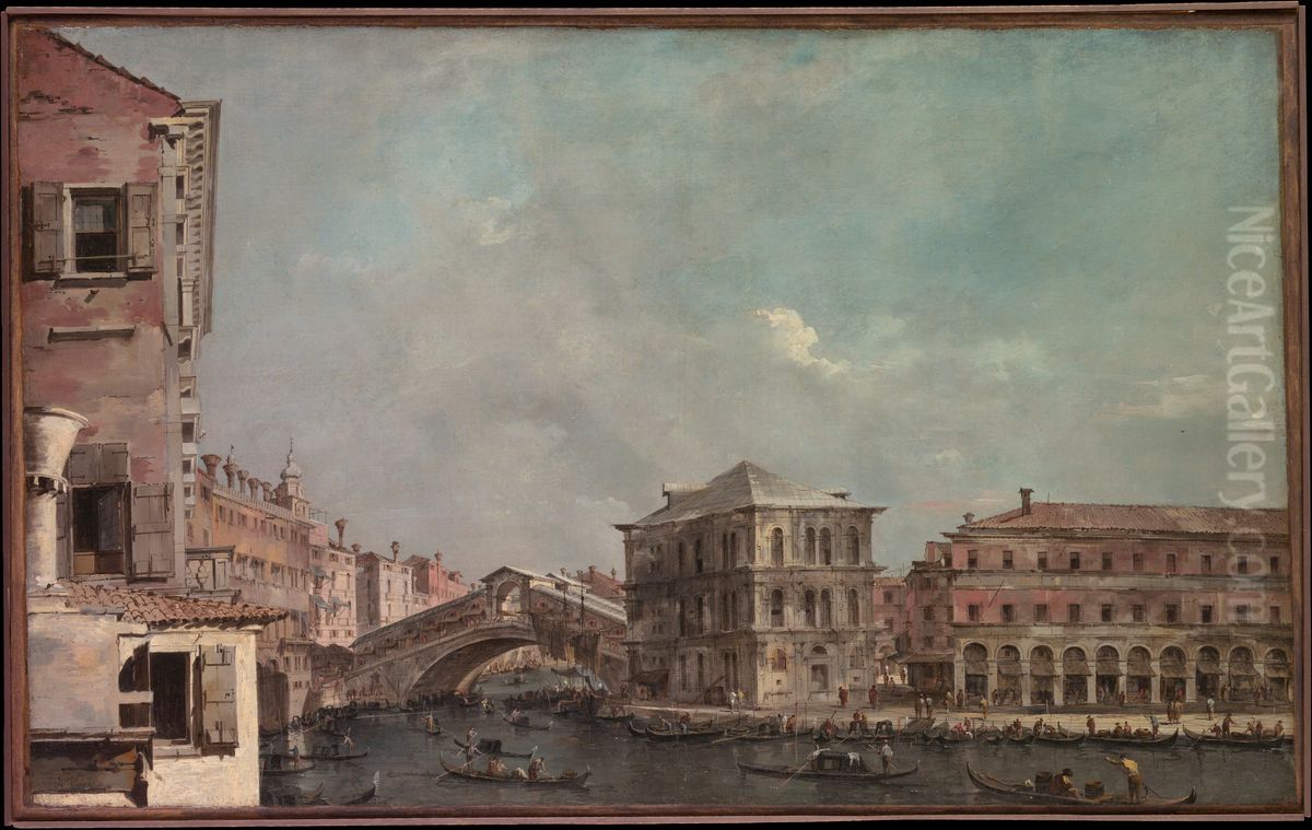 The Grand Canal above the Rialto Oil Painting by Francesco Guardi