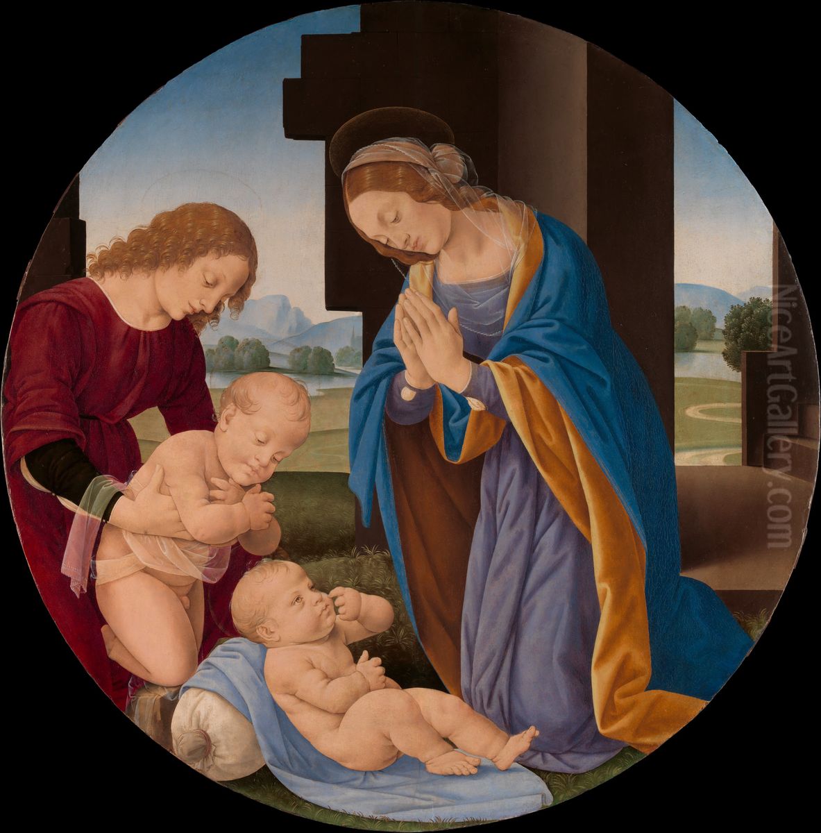 Madonna Adoring the Child with the Infant Saint John the Baptist and an Angel Oil Painting by Lorenzo Di Credi