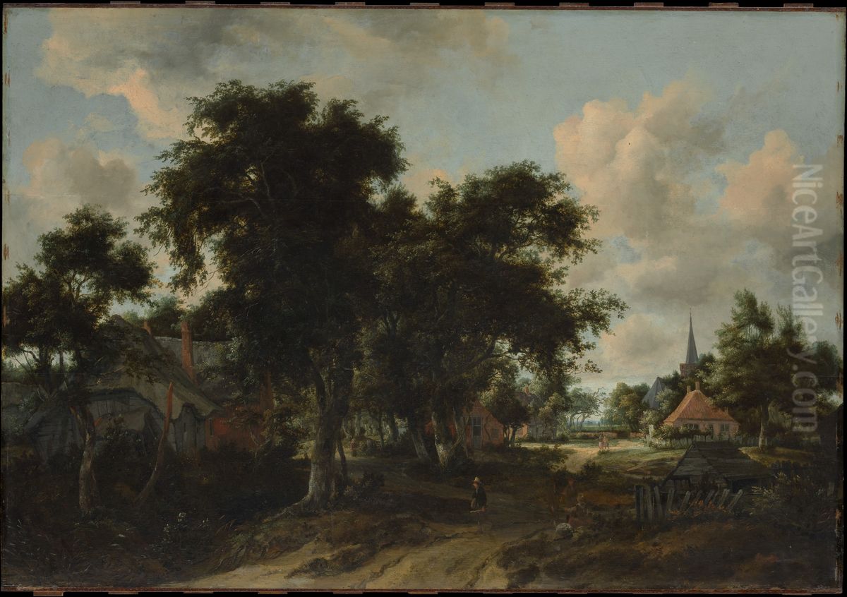Entrance to a Village Oil Painting by Meindert Hobbema