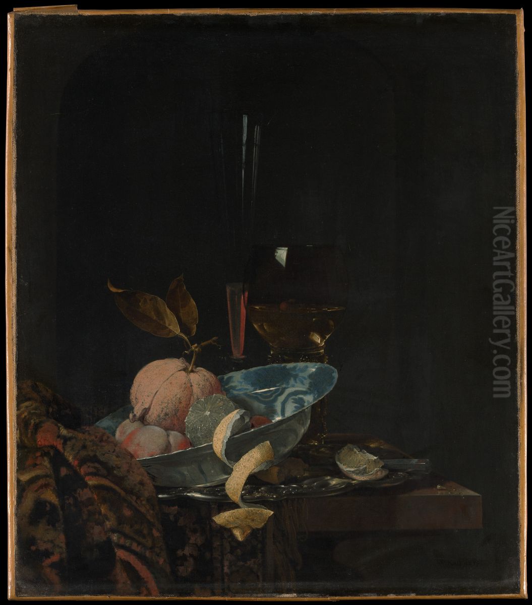Still Life with Fruit, Glassware, and a Wanli Bowl Oil Painting by Willem Kalf