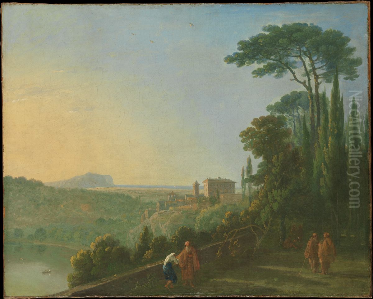 Lake Nemi and Genzano from the Terrace of the Capuchin Monastery Oil Painting by Richard Wilson