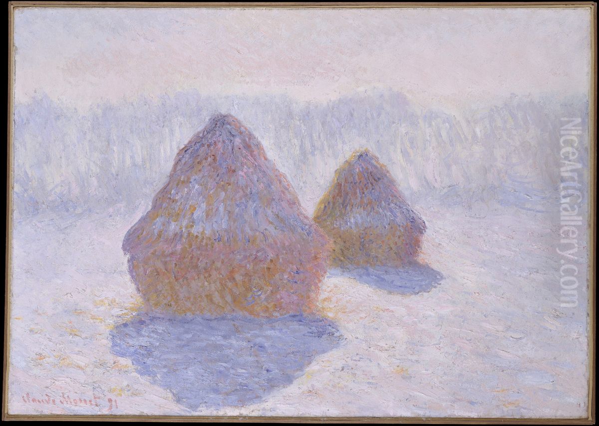 Haystacks (Effect of Snow and Sun) Oil Painting by Claude Oscar Monet