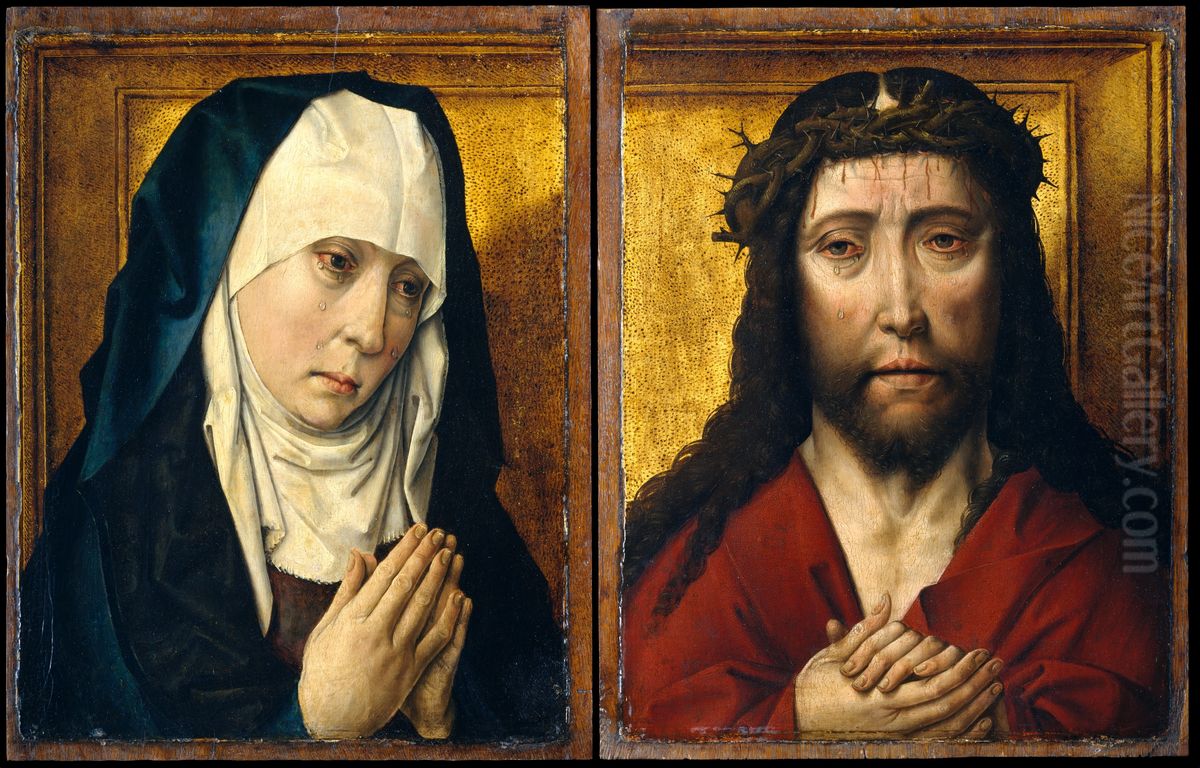 The Mourning Virgin; The Man of Sorrows Oil Painting by Dieric Bouts