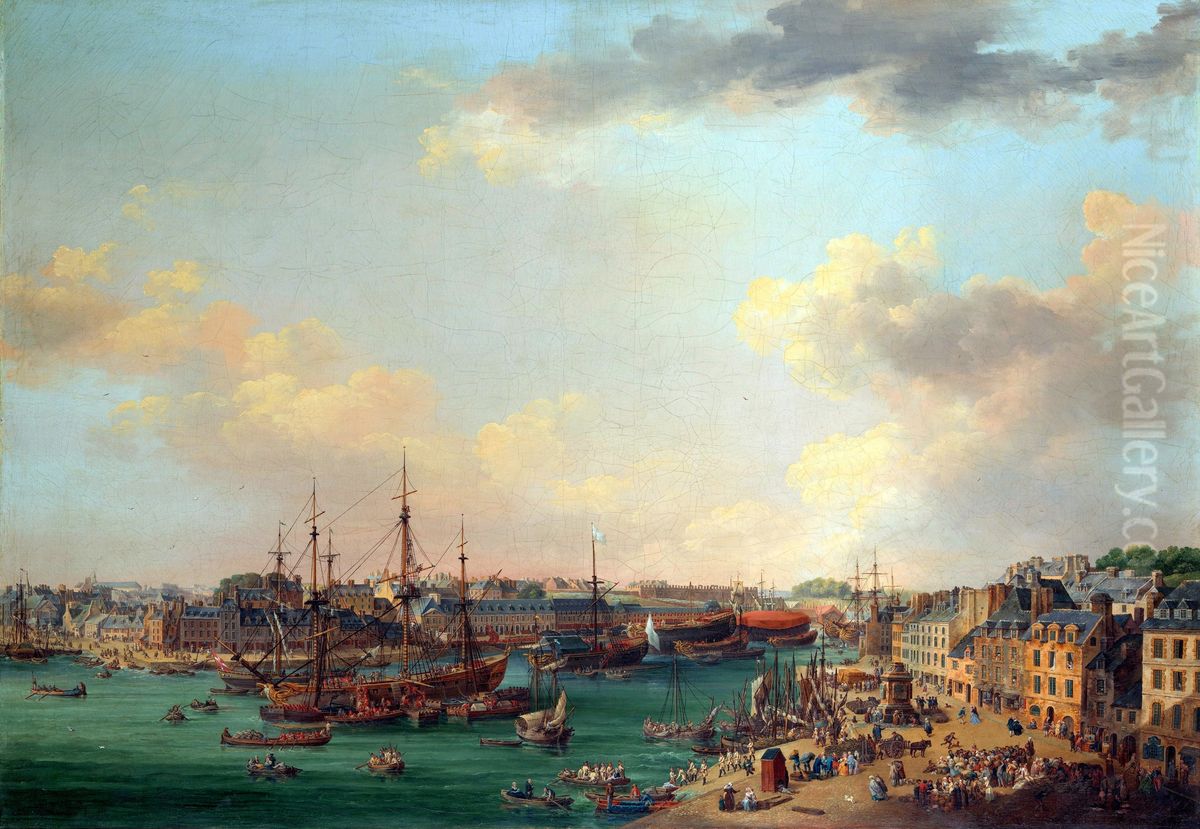 The Outer Harbor of Brest Oil Painting by Henri-Joseph van Blarenberghe