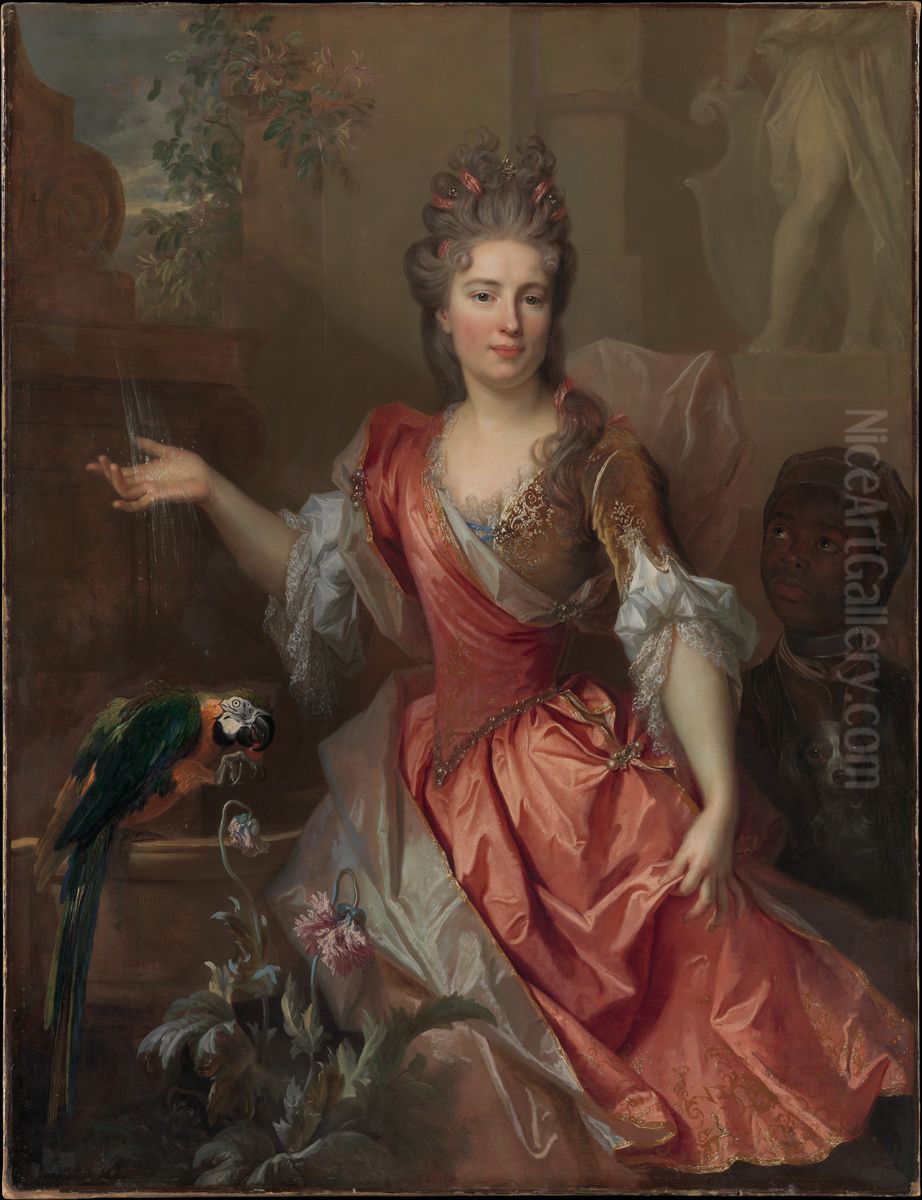 Portrait of a Woman, Possibly Madame Claude Lambert de Thorigny (Marie Marguerite Bontemps, 1668-1701), and an Enslaved Servant Oil Painting by Nicolas de Largilliere
