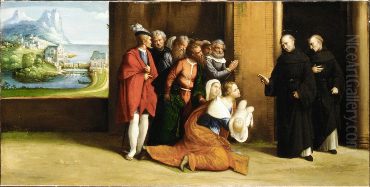 Saint Nicholas of Tolentino Reviving a Child Oil Painting by Benvenuto Tisi