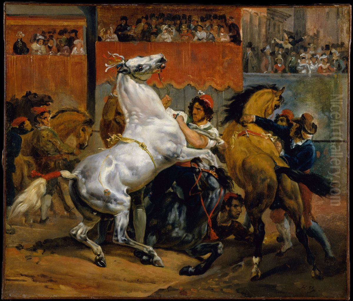 The Start of the Race of the Riderless Horses Oil Painting by Horace Vernet
