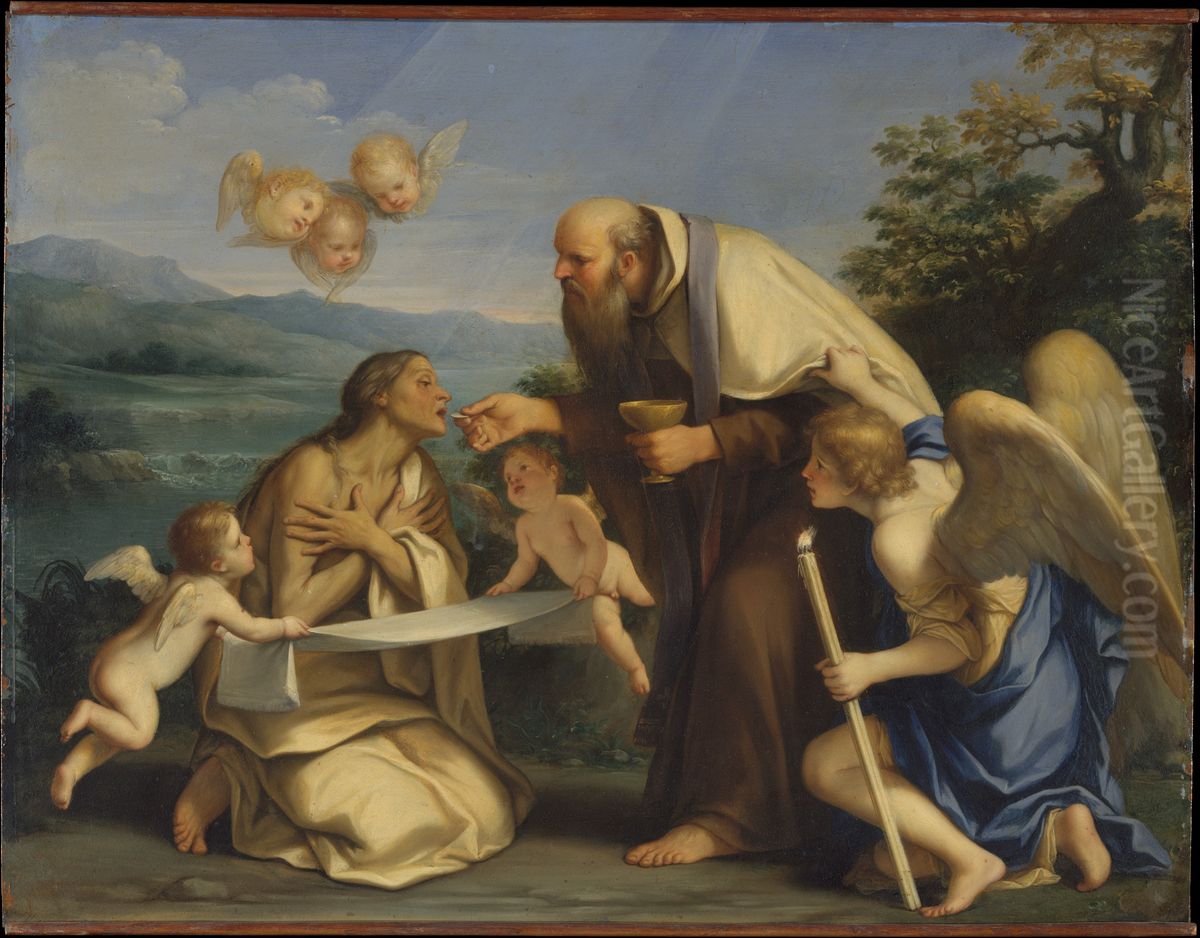 The Last Communion of Saint Mary of Egypt Oil Painting by Marcantonio Franceschini)