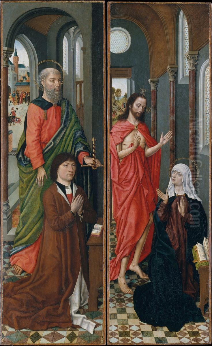 Saint Paul with Paolo Pagagnotti; Christ Appearing to His Mother Oil Painting by Master of the Cologne legend of St. Ursula