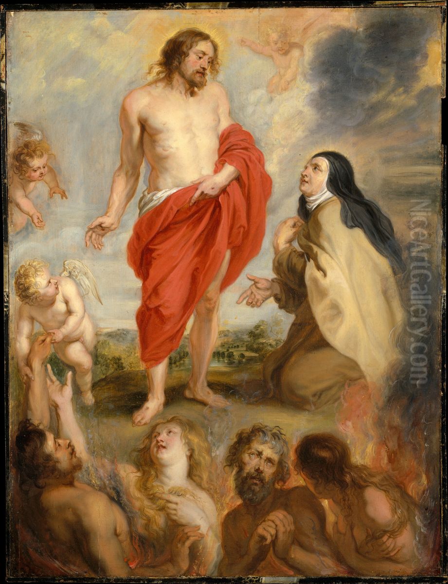 Saint Teresa of Avila Interceding for Souls in Purgatory Oil Painting by (studio of) Rubens, Peter Paul