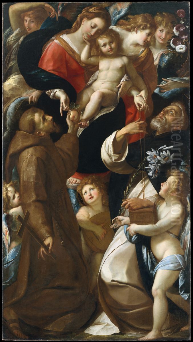 Madonna and Child with Saints Francis and Dominic and Angels Oil Painting by Giulio Cesare Procaccini