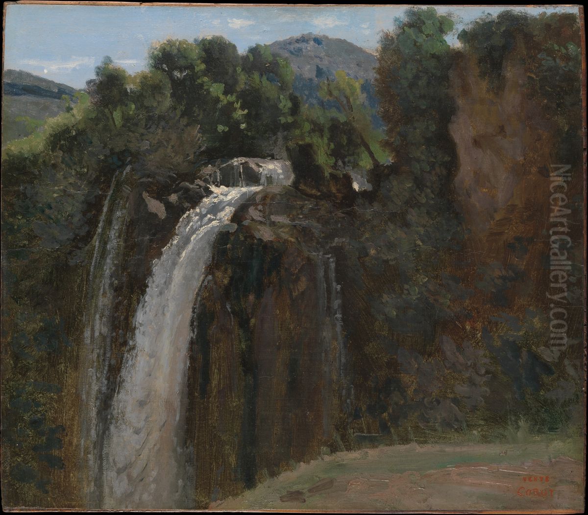 Waterfall at Terni Oil Painting by Jean-Baptiste Camille Corot